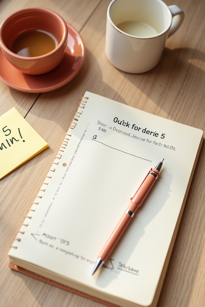 journal prompts for confidence for teens — open notebook showing a dated short prompt with a pen placed diagonally — A flat-lay of a daily journaling habit kit for teens (quick 5–10 minute prompts)
