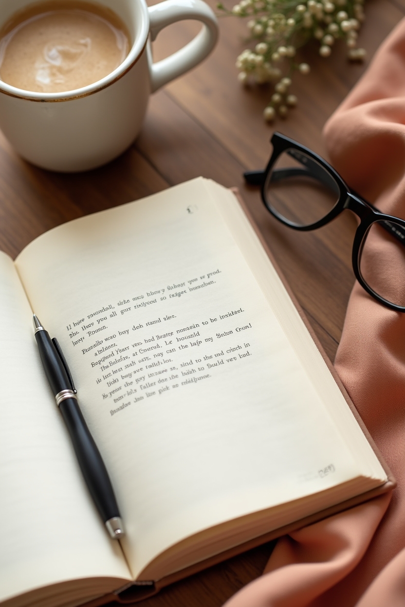 how to use shadow work after a toxic relationship — open guided-journal page with visible prompt line — Editorial flat-lay of reflective journaling tools: a guided prompts page, pen, warm drink and reading glasses.