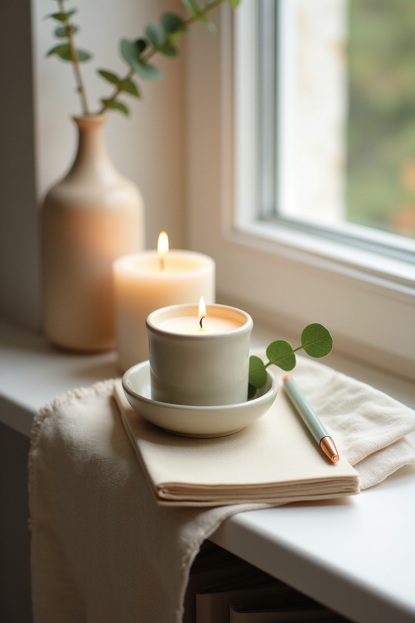 signs catastrophizing is holding you back after disappointment — single lit beeswax candle — quiet ritual still-life by a sunlit windowsill that signals noticing small signs