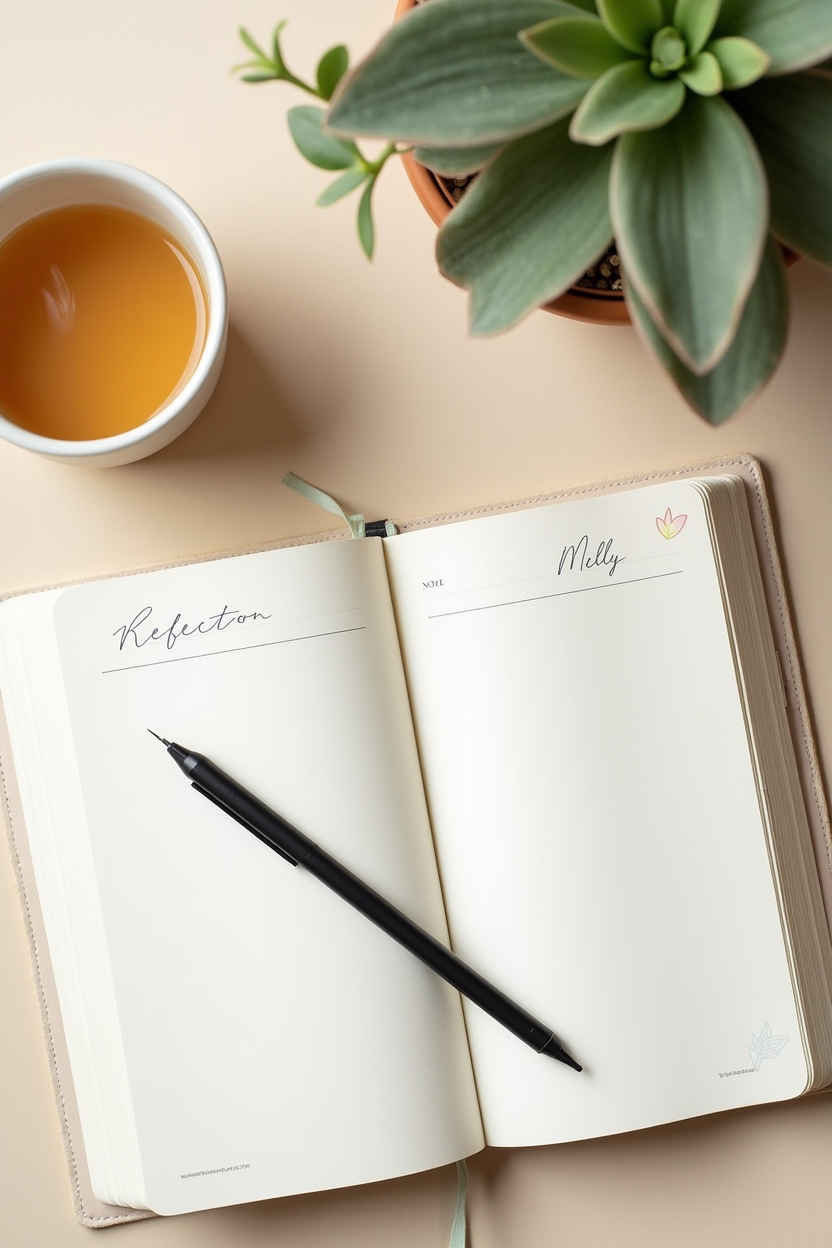 signs catastrophizing is holding you back after disappointment — open weekly planner with a visible penciled prompt line — weekly reflection flat-lay with an open planner showing a simple reflection prompt column