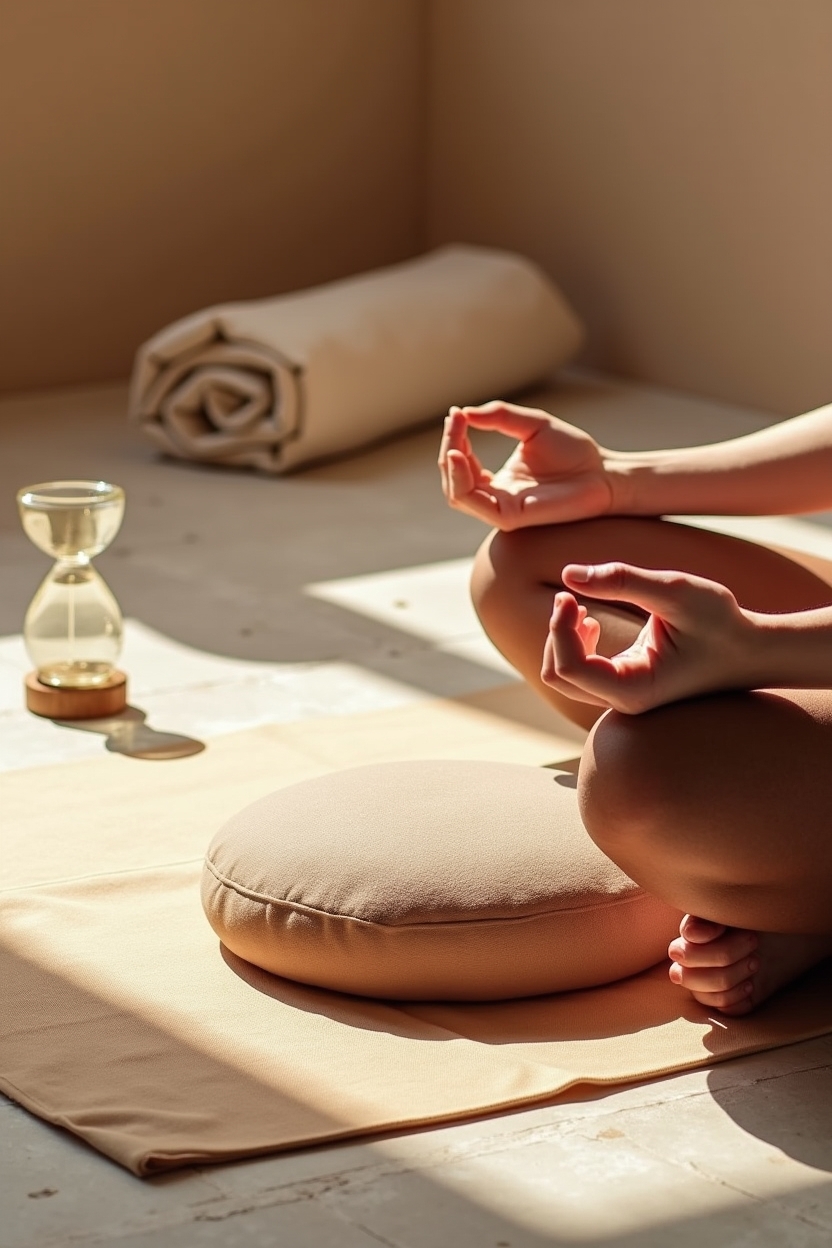 how to practice self compassion meditation for self love — a soft round meditation cushion (zafu) — Practical setup: close detail of posture and breath cues — the small elements that make a seat supportive for meditation.