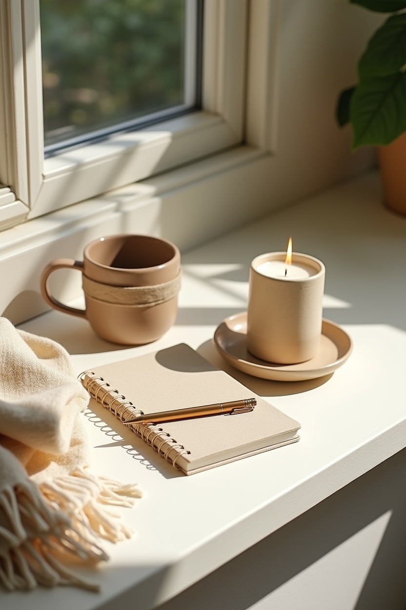 how to use spiritual awakening when starting over — small linen-wrapped ritual candle — A calm morning grounding ritual arranged on a sunny windowsill — simple objects that form a repeatable practice.
