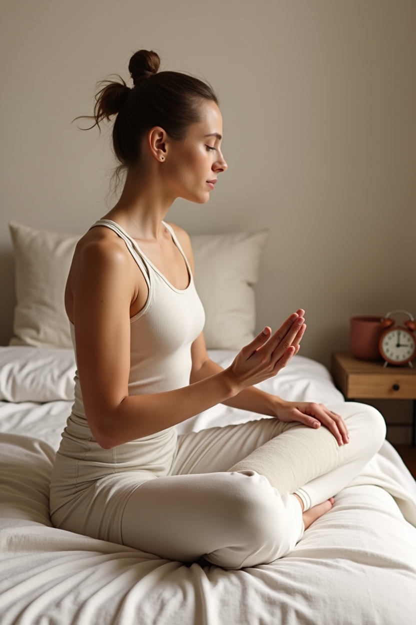 how to improve sleep with hands stretches — a soft bolster pillow under the forearm — Demonstration of wrist flex and extend from a safe, anatomy-friendly angle: a side-profile of a person performing the stretch with the forearm supported.