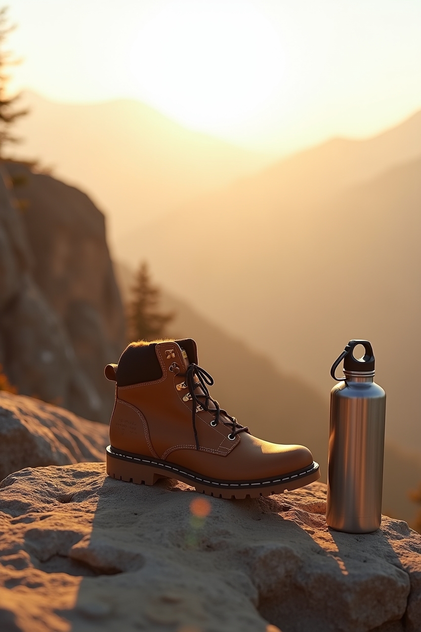 signs catastrophizing is holding you back after a hard year — a single worn hiking boot — A lone hiking boot and a water bottle on a rocky ridge at golden hour, with a wide mountainous vista — suggesting how cumulative stress and loss reshape threat perception.
