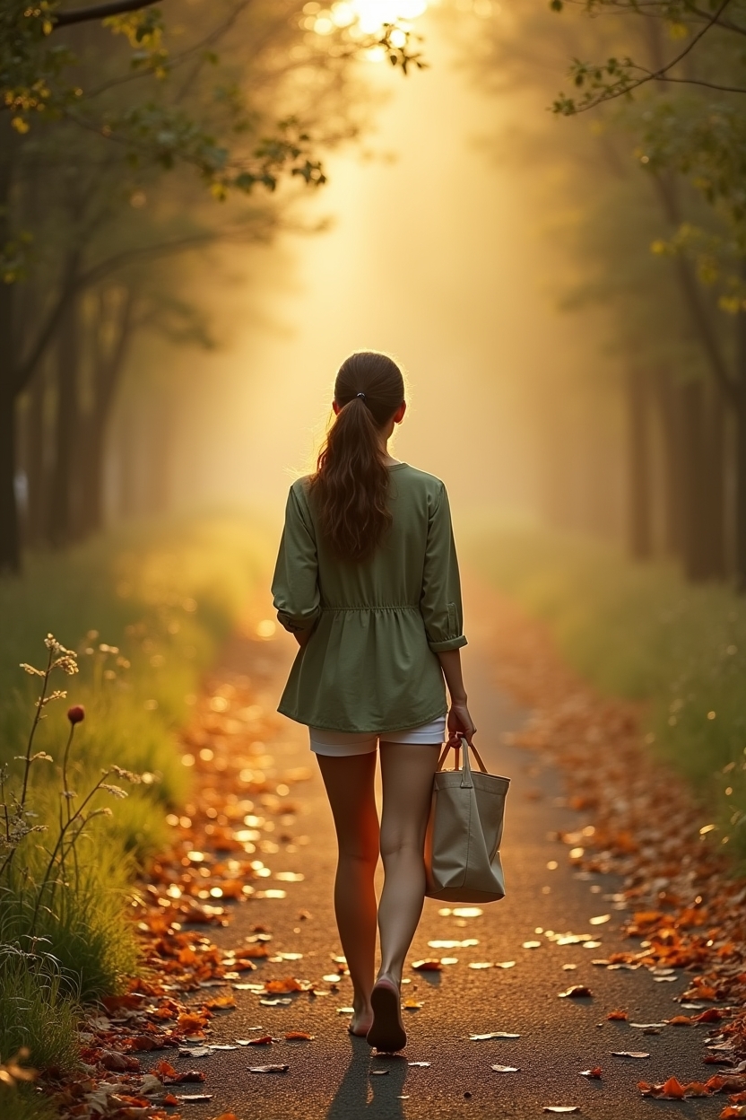 meditation myths debunked — a worn canvas tote bag hanging from the shoulder — A short-morning-walk moment: a person walking away from camera on a leafy path, pausing with hands in pockets — illustrating a simple starter path.