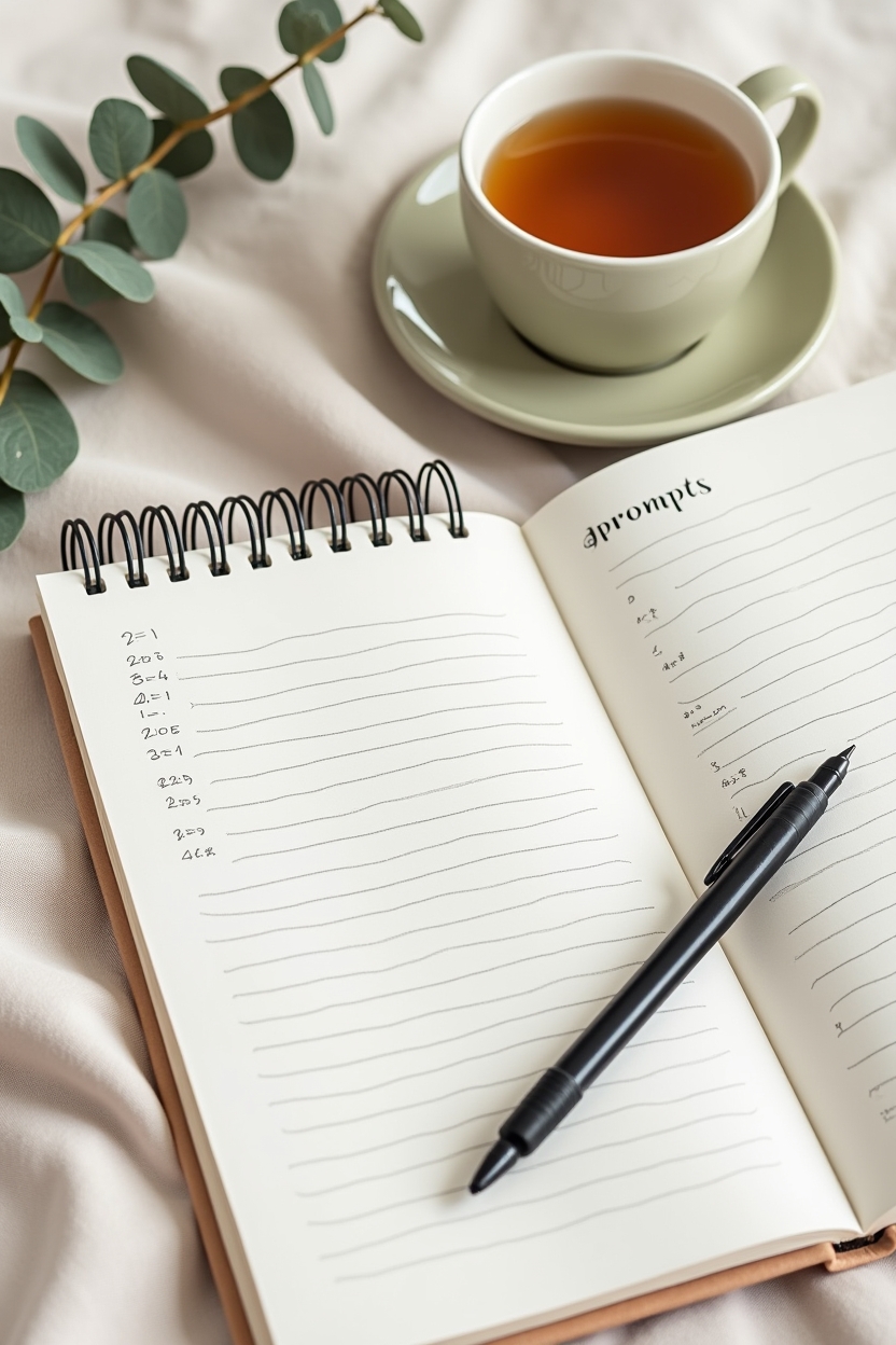 how to use healing journey during a spiritual awakening — open spiral-bound journal with dated entries — A reflective journaling flat-lay showing prompts and tools for tracking feelings over time.