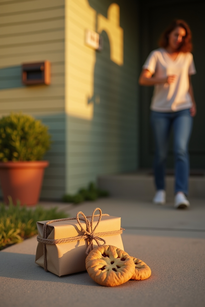 signs scarcity mindset is holding you back after failure — a small wrapped packet of homemade cookies tied with twine — Micro-generosity experiment: leaving a small gift on a neighbor’s doorstep at golden hour