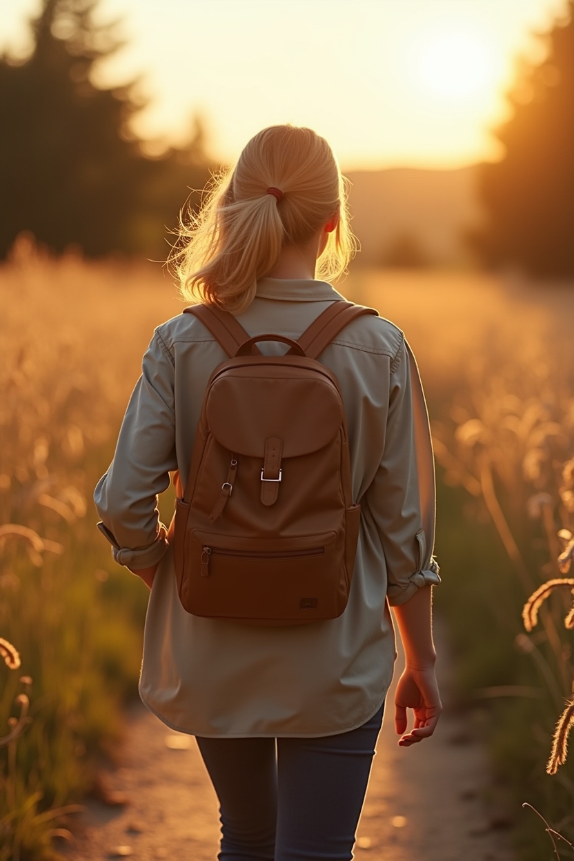 how to use self love after a breakup — worn leather travel journal tucked into a backpack pocket — A single figure walking a sunlit trail at golden hour, carrying a small leather journal in their backpack — a visual for honoring one’s pace