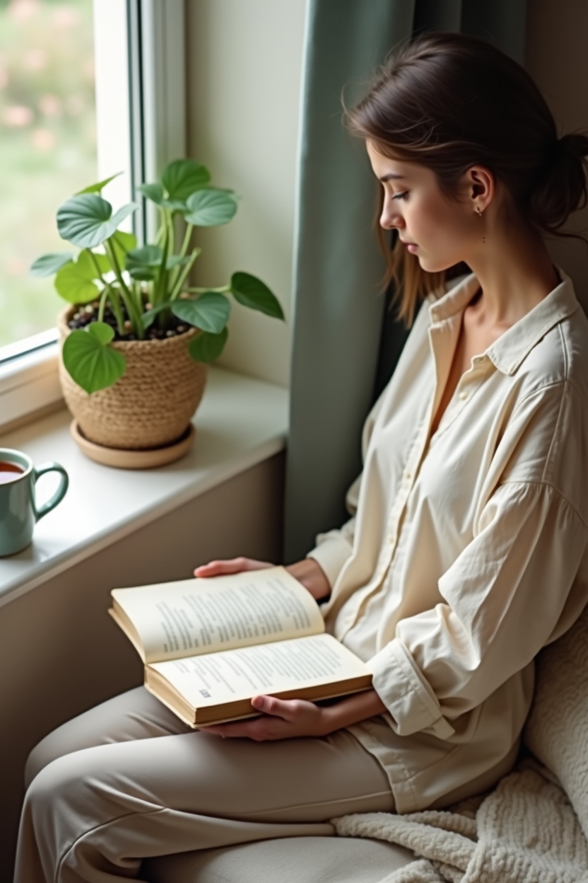 how to use shadow work after a breakup — an open paperback journal with the heading 'shadow' visible — A quiet home reading nook where someone first learns the simple idea of the 'shadow' — discovery moment with a book and warm tea.